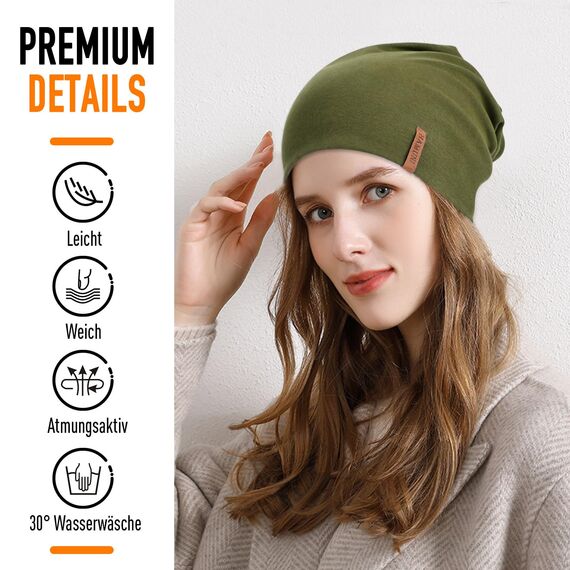 HAMUNI Mütze Damen Herren, Slouch Beanie Mütze, Weich Dünne Mütze aus Baumwolle, Leichte Atmungsaktiv Longbeanie, Elastisch Laufmütze für Alle Jahreszeiten