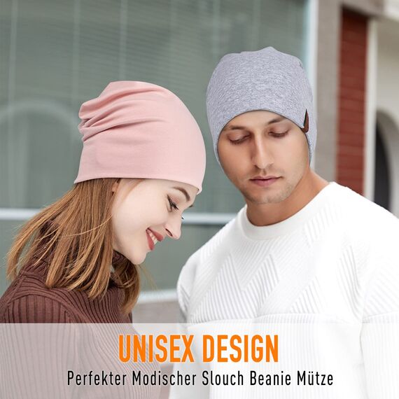 HAMUNI Mütze Damen Herren, Weich Dünne Slouch Beanie Mütze aus Baumwolle, Leichte Atmungsaktiv Longbeanie, Elastisch Jersey Chemo Mütze für Alle Jahreszeiten
