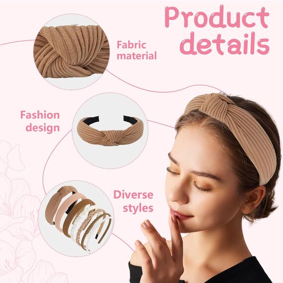 Kotkiddy 7 Stück Haarreifen Set Damen, verschiedene Modelle, Perlen Stirnbänder, Stirnbänd Kunststoff Haarreif Stirnbänder Haarband für Mädchen Damen (Braun)