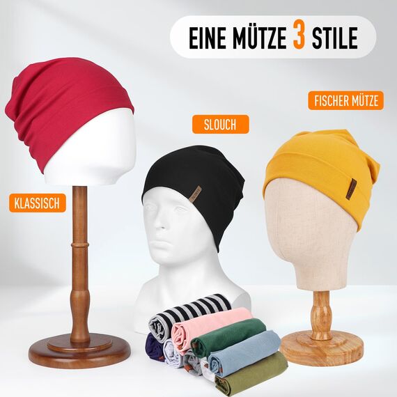 HAMUNI Mütze Damen Herren, Slouch Beanie Mütze, Weich Dünne Mütze aus Baumwolle, Leichte Atmungsaktiv Longbeanie, Elastisch Laufmütze für Alle Jahreszeiten