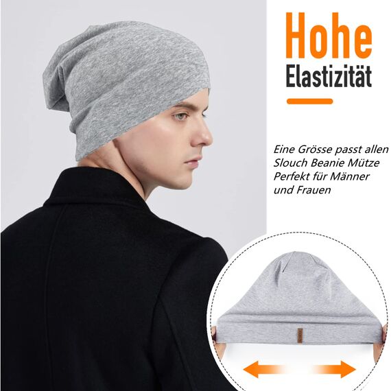 HAMUNI Mütze Damen Herren, Weich Dünne Slouch Beanie Mütze aus Baumwolle, Leichte Atmungsaktiv Longbeanie, Elastisch Jersey Chemo Mütze für Alle Jahreszeiten