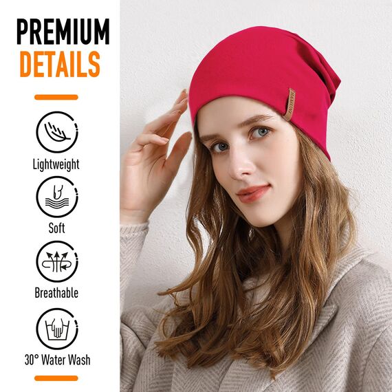 HAMUNI Mütze Damen Herren, Weich Dünne Slouch Beanie Mütze aus Baumwolle, Leichte Atmungsaktiv Longbeanie, Elastisch Jersey Chemo Mütze für Alle Jahreszeiten