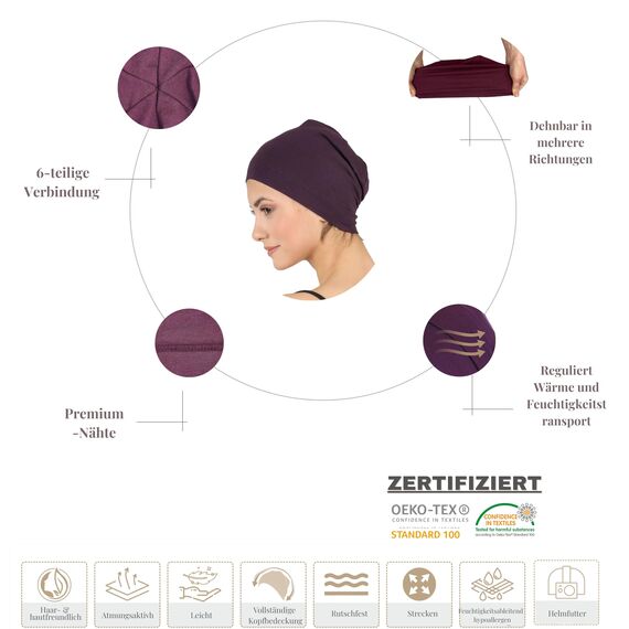 Deresina Bambus Chemo-Kopfbedeckung für Frauen & Männer – Ultra-weiche, atmungsaktive Schlafmütze bei Alopezie & Haarausfall, leichte Beanie für Tag & Nacht (Maulbeere - Einheitsgröße)