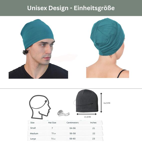 Deresina Bambus Chemo-Kopfbedeckung für Frauen & Männer – Ultra-weiche, atmungsaktive Schlafmütze bei Alopezie & Haarausfall, leichte Beanie für Tag & Nacht (Blaugrün - Einheitsgröße)