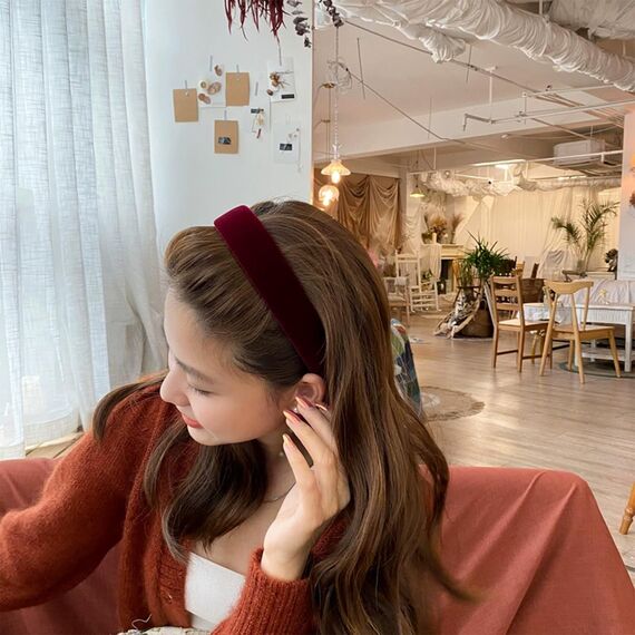 EUDUQ 3 Stück Haarreifen Damen,Gepolstertes Stirnband aus Samtstoff,Retro Style Haarband,Vintage Haarschmuck,Stirnbänder für Frauen und Mädchen (Schwarz/Burgunderrot/Braun)