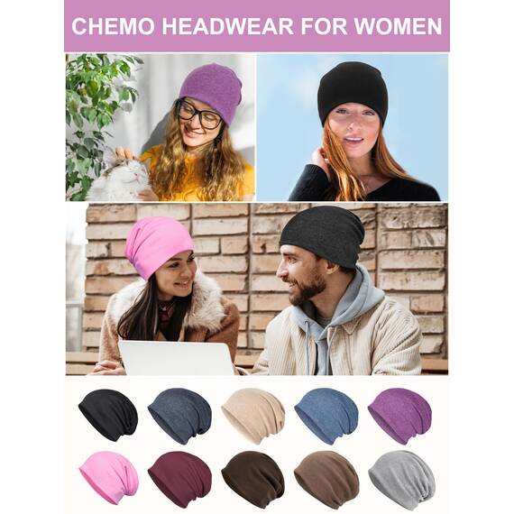 Senker 2er Pack Baumwolle Slouchy Beanie Hüte, Chemo-Kopfbedeckung Mützen für Damen und Herren, pink / violett, L