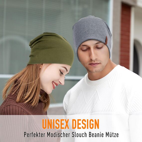 HAMUNI Mütze Damen Herren, Slouch Beanie Mütze, Weich Dünne Mütze aus Baumwolle, Leichte Atmungsaktiv Longbeanie, Elastisch Laufmütze für Alle Jahreszeiten