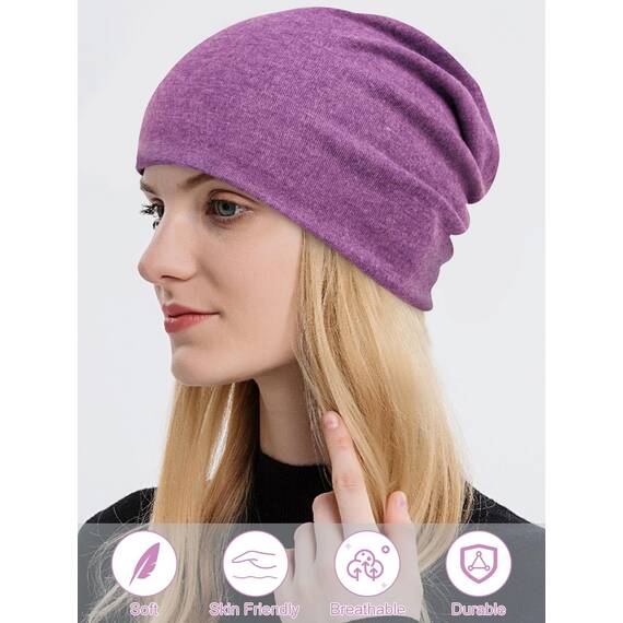 Senker 2er Pack Baumwolle Slouchy Beanie Hüte, Chemo-Kopfbedeckung Mützen für Damen und Herren, pink / violett, L