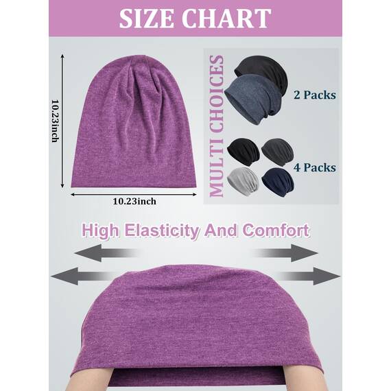 Senker 2er Pack Baumwolle Slouchy Beanie Hüte, Chemo-Kopfbedeckung Mützen für Damen und Herren, pink / violett, L