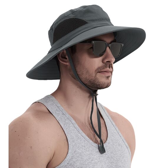 Wmcaps Sonnenhut Herren UV Schutz, Breite Krempe Wanderhut Damen Outdoor, Faltbar Safari Sonnenschutz Hut（Dunkelgrau）