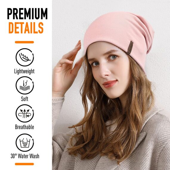 HAMUNI Mütze Damen Herren, Weich Dünne Slouch Beanie Mütze aus Baumwolle, Leichte Atmungsaktiv Longbeanie, Elastisch Jersey Chemo Mütze für Alle Jahreszeiten