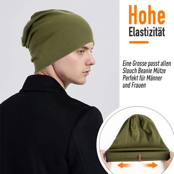 HAMUNI Mütze Damen Herren, Slouch Beanie Mütze, Weich Dünne Mütze aus Baumwolle, Leichte Atmungsaktiv Longbeanie, Elastisch Laufmütze für Alle Jahreszeiten
