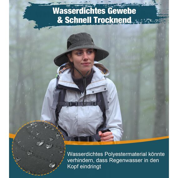 Wmcaps Sonnenhut Herren UV Schutz, Breite Krempe Wanderhut Damen Outdoor, Faltbar Safari Sonnenschutz Hut（Dunkelgrau）