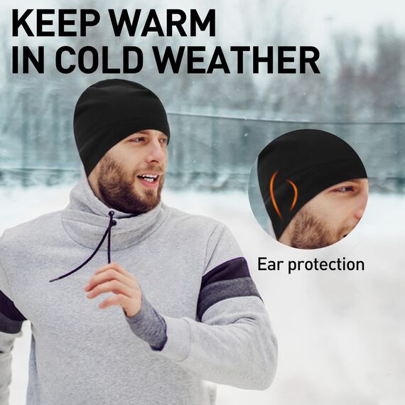 Arcweg Laufmütze Herren Winter Warm Radmütze Winddicht Fleece Mütze Unter Helm Helmmütze Elastisch Sportmütze Weich für Laufen Radfahren Skifahren Motorradfahren Outdoor Unisex 56-61 cm (Schwarz)