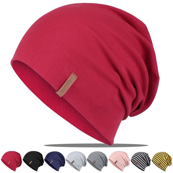 HAMUNI Mütze Damen Herren, Weich Dünne Slouch Beanie Mütze aus Baumwolle, Leichte Atmungsaktiv Longbeanie, Elastisch Jersey Chemo Mütze für Alle Jahreszeiten
