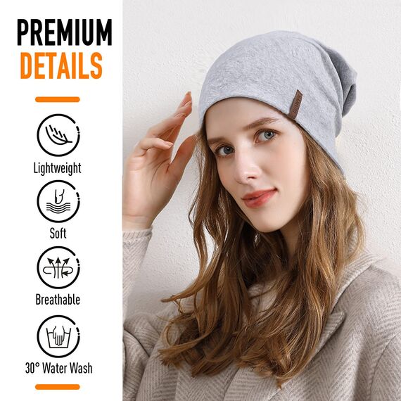HAMUNI Mütze Damen Herren, Weich Dünne Slouch Beanie Mütze aus Baumwolle, Leichte Atmungsaktiv Longbeanie, Elastisch Jersey Chemo Mütze für Alle Jahreszeiten