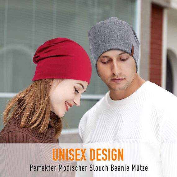 HAMUNI Mütze Damen Herren, Slouch Beanie Mütze, Weich Dünne Mütze aus Baumwolle, Leichte Atmungsaktiv Longbeanie für Alle Jahreszeiten