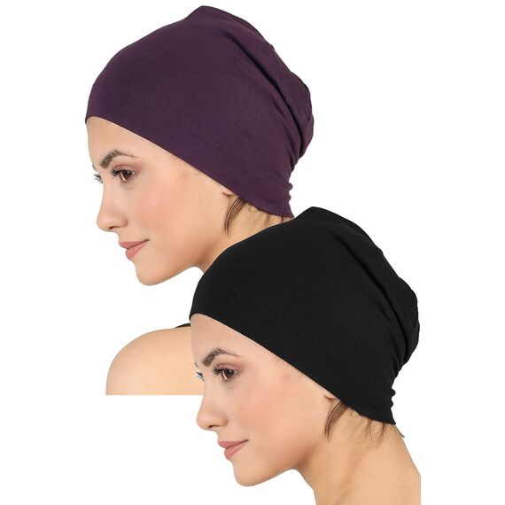 Deresina Bambus Chemo-Kopfbedeckung für Frauen & Männer – Ultra-weiche, atmungsaktive Schlafmütze bei Alopezie & Haarausfall, leichte Beanie für Tag & Nacht (x Schwarz - Maulbeere - Einheitsgröße)