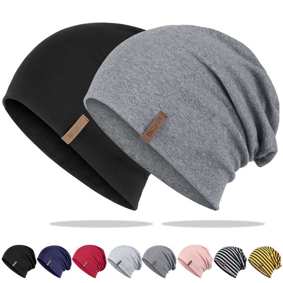HAMUNI Mütze Damen Herren, Weich Dünne Slouch Beanie Mütze aus Baumwolle, Leichte Atmungsaktiv Longbeanie, Elastisch Jersey Chemo Mütze für Alle Jahreszeiten