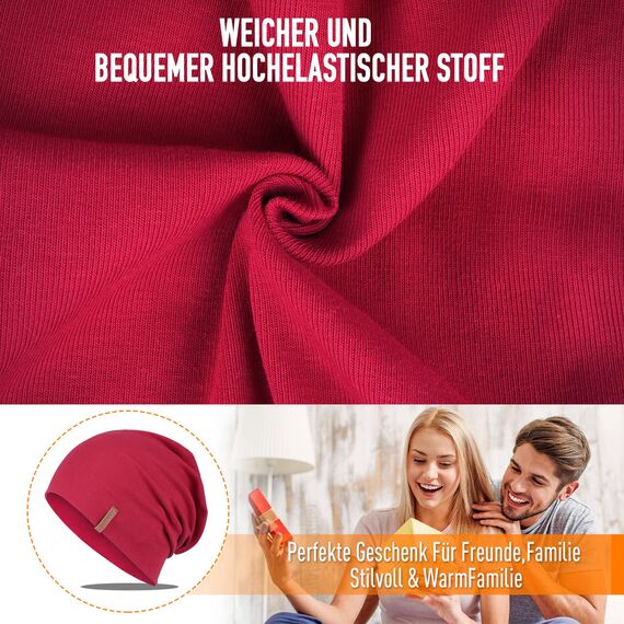 HAMUNI Mütze Damen Herren, Weich Dünne Slouch Beanie Mütze aus Baumwolle, Leichte Atmungsaktiv Longbeanie, Elastisch Jersey Chemo Mütze für Alle Jahreszeiten