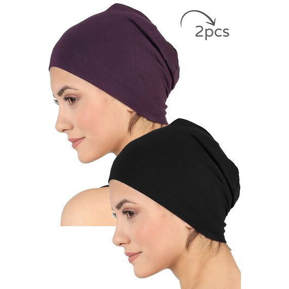 Deresina Bambus Chemo-Kopfbedeckung für Frauen & Männer – Ultra-weiche, atmungsaktive Schlafmütze bei Alopezie & Haarausfall, leichte Beanie für Tag & Nacht (x Schwarz - Maulbeere - Einheitsgröße)