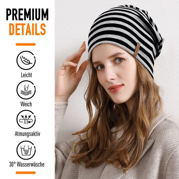HAMUNI Mütze Damen Herren, Weich Dünne Slouch Beanie Mütze aus Baumwolle, Leichte Atmungsaktiv Longbeanie, Elastisch Jersey Chemo Mütze für Alle Jahreszeiten