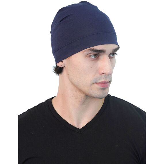 Deresina Bambus Chemo-Kopfbedeckung für Frauen & Männer – Ultra-weiche, atmungsaktive Schlafmütze bei Alopezie & Haarausfall, leichte Beanie für Tag & Nacht (Denim - Einheitsgröße)