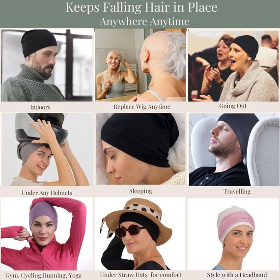 Deresina Bambus Chemo-Kopfbedeckung für Frauen & Männer – Ultra-weiche, atmungsaktive Schlafmütze bei Alopezie & Haarausfall, leichte Beanie für Tag & Nacht (x Schwarz - Maulbeere - Einheitsgröße)