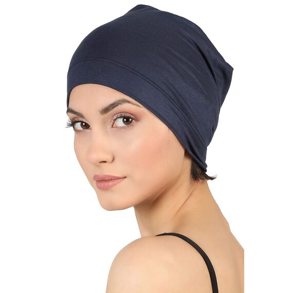 Deresina Bambus Chemo-Kopfbedeckung für Frauen & Männer – Ultra-weiche, atmungsaktive Schlafmütze bei Alopezie & Haarausfall, leichte Beanie für Tag & Nacht (Denim - Einheitsgröße)