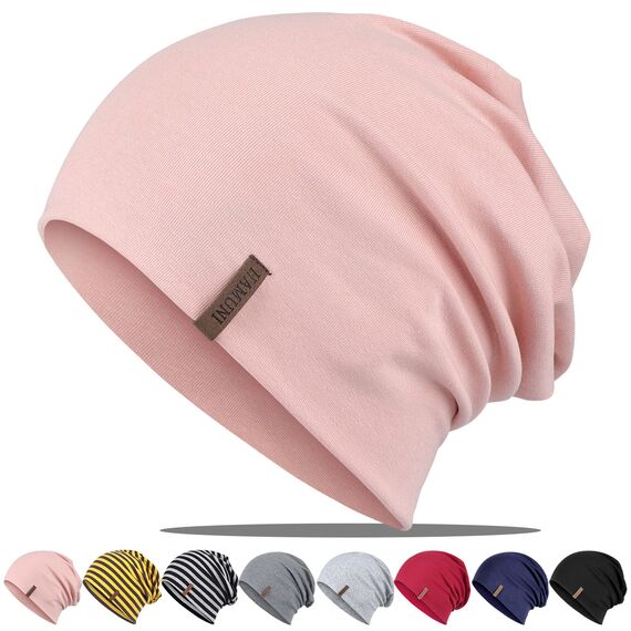 HAMUNI Mütze Damen Herren, Weich Dünne Slouch Beanie Mütze aus Baumwolle, Leichte Atmungsaktiv Longbeanie, Elastisch Jersey Chemo Mütze für Alle Jahreszeiten