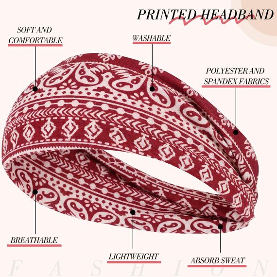 8 Stück Haarband Damen for Muttertagsgeschenk, Breites Stirnband Damen Weiches Boho Kopfband Elastisches Haarbänder Mehrfarbig Headband Blumendruck für Sport Yoga