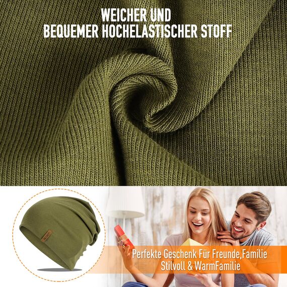 HAMUNI Mütze Damen Herren, Slouch Beanie Mütze, Weich Dünne Mütze aus Baumwolle, Leichte Atmungsaktiv Longbeanie, Elastisch Laufmütze für Alle Jahreszeiten