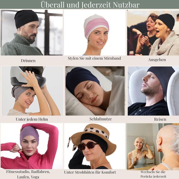 Deresina Bambus Chemo-Kopfbedeckung für Frauen & Männer – Ultra-weiche, atmungsaktive Schlafmütze bei Alopezie & Haarausfall, leichte Beanie für Tag & Nacht (Caroline Blau - Einheitsgröße)