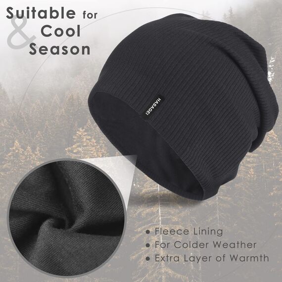HASAGEI Mütze Herren Damen, Slouch Beanie Mütze Damen, Übergangszeit Weiche Leicht Modische Jersey Beanie, Unisex Warm Winter Mütze Ideal für Frühling Herbst und Winter (Schwarz)