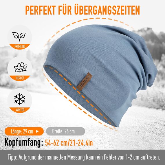 HAMUNI Mütze Damen Herren, Slouch Beanie Mütze, Weich Dünne Mütze aus Baumwolle, Leichte Atmungsaktiv Longbeanie, Elastisch Laufmütze für Alle Jahreszeiten