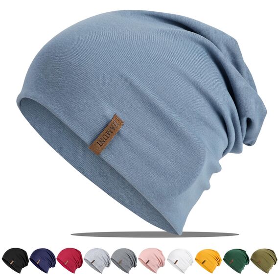 HAMUNI Mütze Damen Herren, Slouch Beanie Mütze, Weich Dünne Mütze aus Baumwolle, Leichte Atmungsaktiv Longbeanie, Elastisch Laufmütze für Alle Jahreszeiten