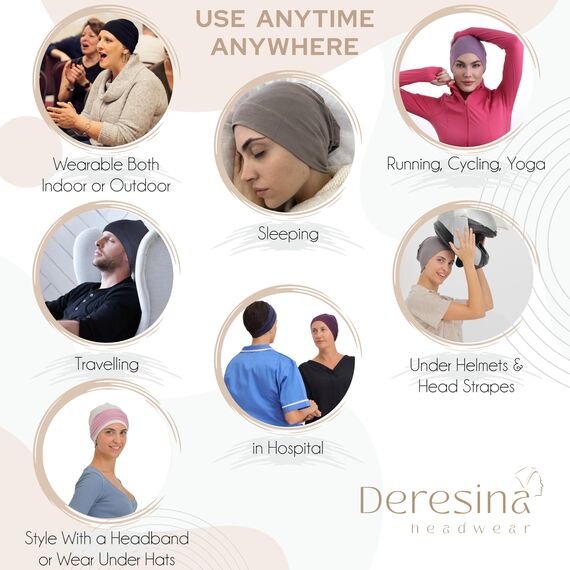 Deresina Bambus Chemo-Kopfbedeckung für Frauen & Männer – Ultra-weiche, atmungsaktive Schlafmütze bei Alopezie & Haarausfall, leichte Beanie für Tag & Nacht (Cherry 2 - Einheitsgröße)