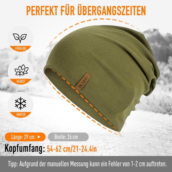 HAMUNI Mütze Damen Herren, Slouch Beanie Mütze, Weich Dünne Mütze aus Baumwolle, Leichte Atmungsaktiv Longbeanie, Elastisch Laufmütze für Alle Jahreszeiten