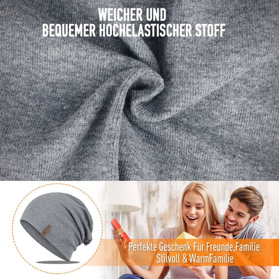 HAMUNI Mütze Damen Herren, Weich Dünne Slouch Beanie Mütze aus Baumwolle, Leichte Atmungsaktiv Longbeanie, Elastisch Jersey Chemo Mütze für Alle Jahreszeiten