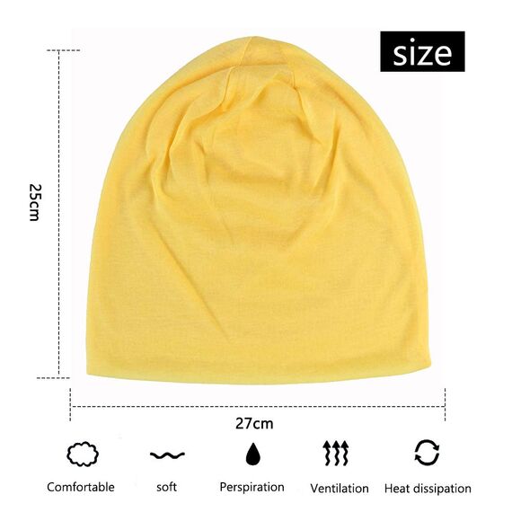 YOFASEN Slouchy Beanie Mütze - Chemo Cancer Kopfbedeckung aus Baumwolle Schlafmütze Turban Kopfbedeckung Strecken Muslimisches Kopftuch für Frauen Männer, Gelb, One size