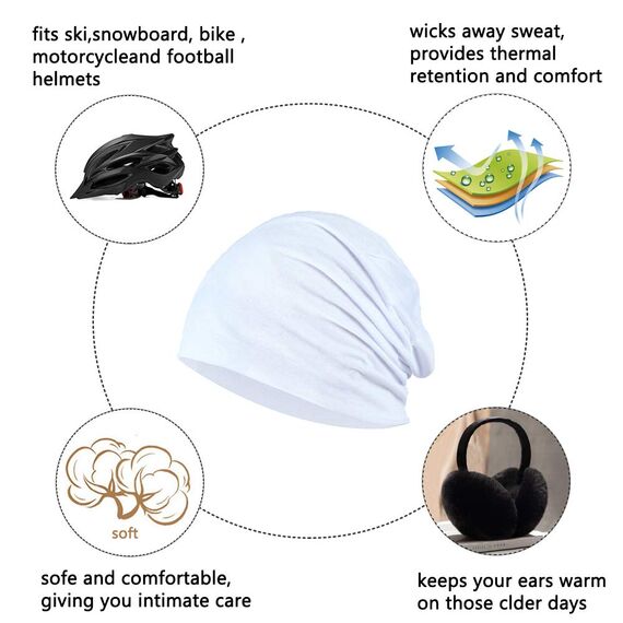 YOFASEN Slouchy Beanie Mütze - Chemo Cancer Kopfbedeckung aus Baumwolle Schlafmütze Turban Kopfbedeckung Strecken Muslimisches Kopftuch für Frauen Männer, Weiß, One size