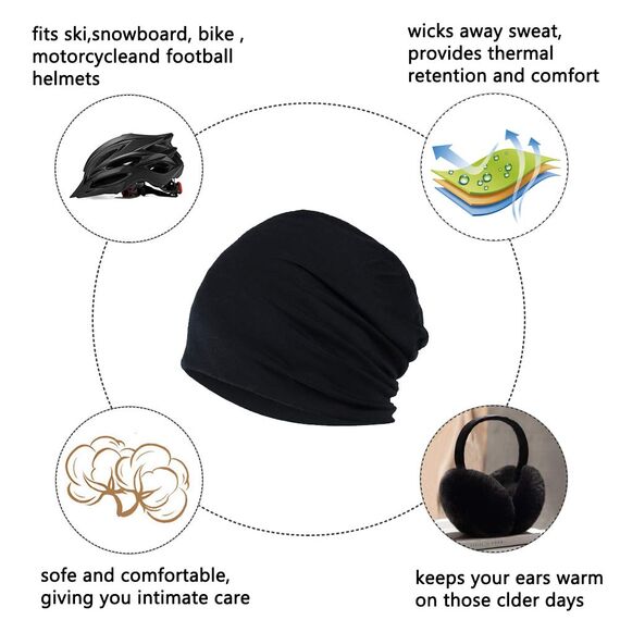 YOFASEN Slouchy Beanie Mütze - Chemo Cancer Kopfbedeckung aus Baumwolle Schlafmütze Turban Kopfbedeckung Strecken Muslimisches Kopftuch für Frauen Männer(2er Pack), schwarz + hellgrau, One size