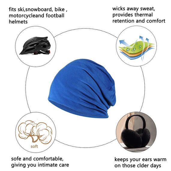 YOFASEN Slouchy Beanie Mütze - Chemo Cancer Kopfbedeckung aus Baumwolle Schlafmütze Turban Kopfbedeckung Strecken Muslimisches Kopftuch für Frauen Männer, Königsblau, One size