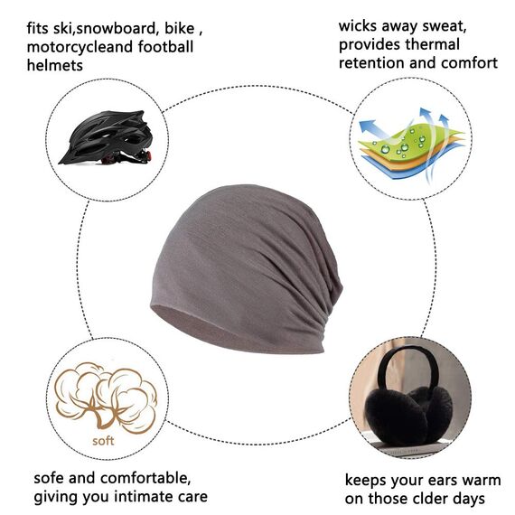 YOFASEN Slouchy Beanie Mütze - Chemo Cancer Kopfbedeckung aus Baumwolle Schlafmütze Turban Kopfbedeckung Strecken Muslimisches Kopftuch für Frauen Männer(2er Pack), Khaki + Beige, One size