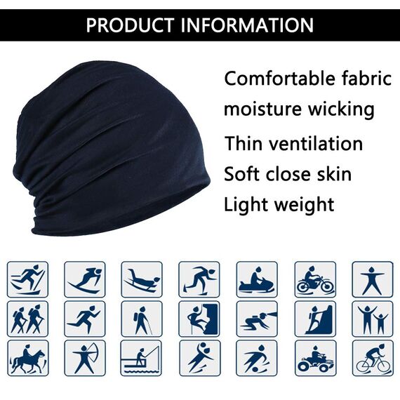 YOFASEN Slouchy Beanie Mütze - Chemo Cancer Kopfbedeckung aus Baumwolle Schlafmütze Turban Kopfbedeckung Strecken Muslimisches Kopftuch für Frauen Männer, Navy blau, One size