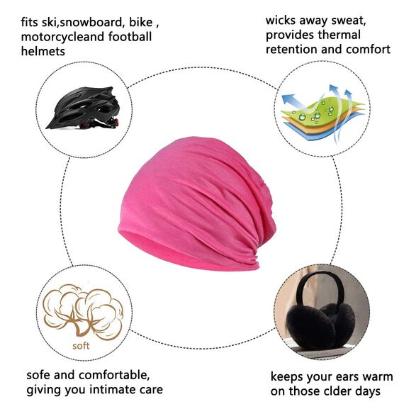 YOFASEN Slouchy Beanie Mütze - Chemo Cancer Kopfbedeckung aus Baumwolle Schlafmütze Turban Kopfbedeckung Strecken Muslimisches Kopftuch für Frauen Männer, Rosenrot, One size