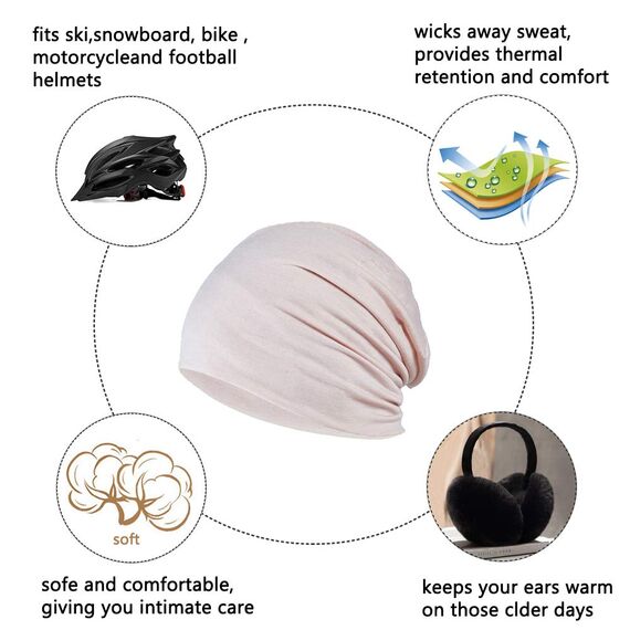 YOFASEN Slouchy Beanie Mütze - Chemo Cancer Kopfbedeckung aus Baumwolle Schlafmütze Turban Kopfbedeckung Strecken Muslimisches Kopftuch für Frauen Männer(2er Pack), beige + hellgrau, One size
