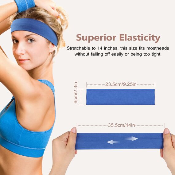 DiyJibb Stirnbänder für Damen, dehnbare, rutschfeste, weiche Baumwoll-Haarbänder für Sport, Workout, Yoga und Laufen, 7 Stück