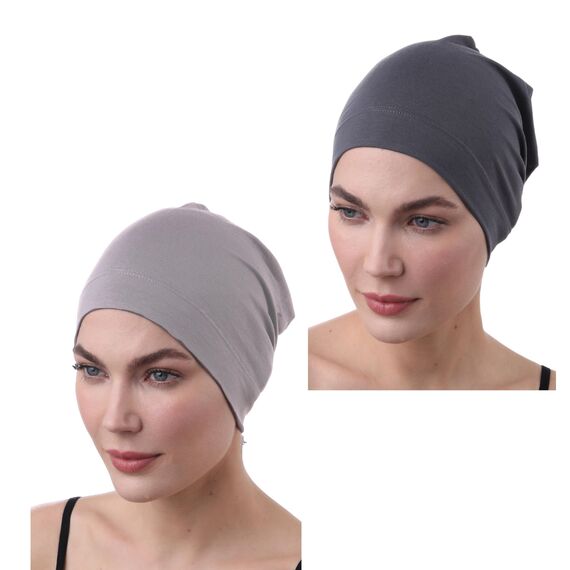 Deresina Bambus Chemo-Kopfbedeckung für Frauen & Männer – Ultra-weiche, atmungsaktive Schlafmütze bei Alopezie & Haarausfall, leichte Beanie für Tag & Nacht (x Grau-Schwarz - Einheitsgröße)