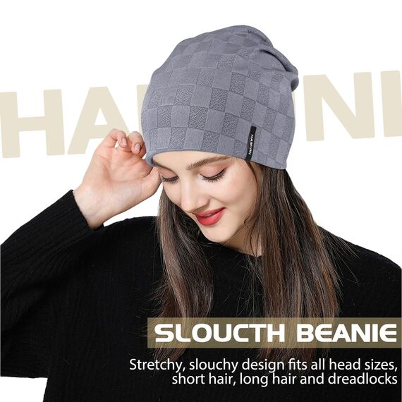 HAMUNI Slouch Beanie Mütze für Herren Damen, Dünne und Leichte Jacquard Jersey Beanies Chemo Kopfbedeckung Mützen Laufmütze Mütze Slouchy Baggy Beanie Unisex Flexible Klassische Winter Sommer Hüte